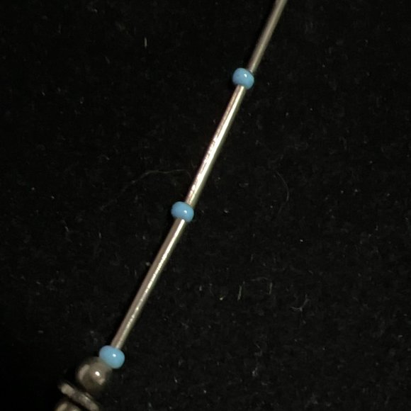 Silver Tone Choker Necklace With Aqua Beads (369) - Picture 4 of 5